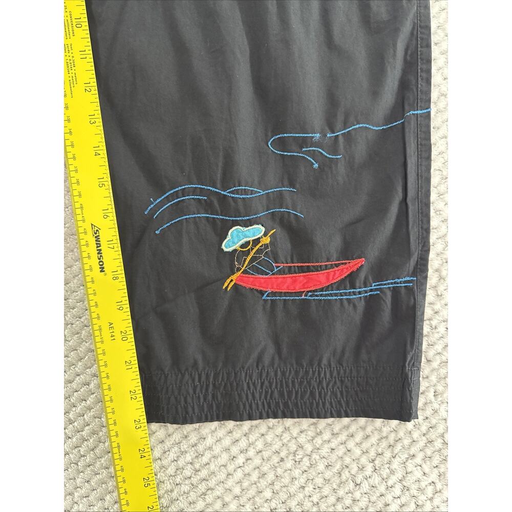 CHICOS Wide Leg Cropped Pants Womens 3 XL/16 Black Asian Embroidered Travel - Picture 8 of 10